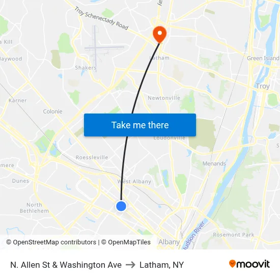 N. Allen St & Washington Ave to Latham, NY map