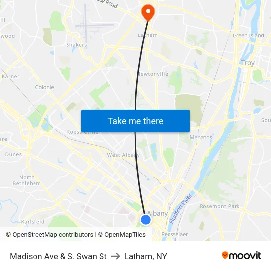 Madison Ave & S. Swan St to Latham, NY map