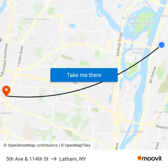 5th Ave & 114th St to Latham, NY map