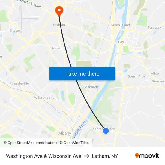 Washington Ave & Wisconsin Ave to Latham, NY map
