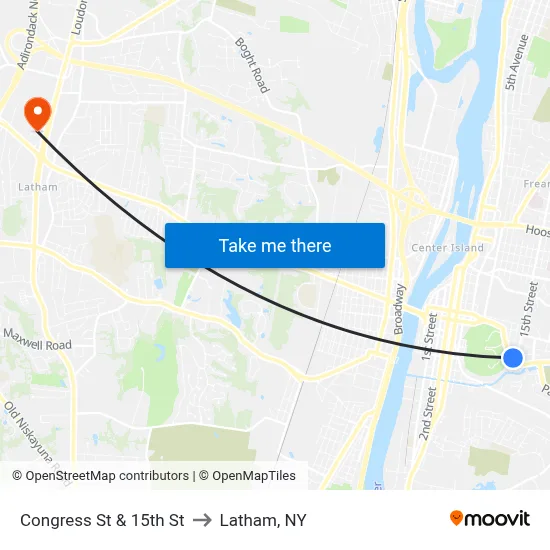 Congress St & 15th St to Latham, NY map