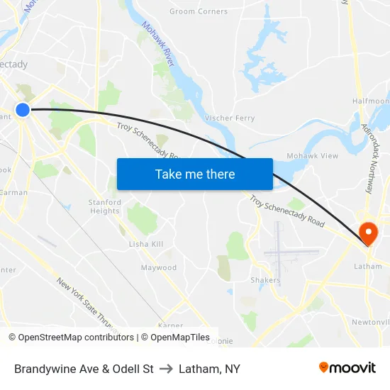 Brandywine Ave & Odell St to Latham, NY map