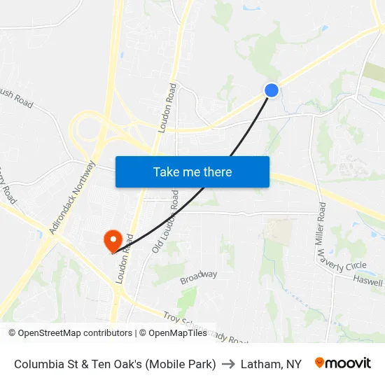 Columbia St & Ten Oak's (Mobile Park) to Latham, NY map