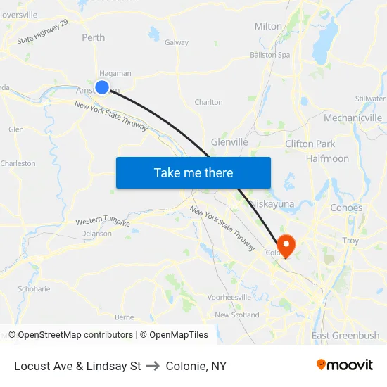 Locust Ave & Lindsay St to Colonie, NY map