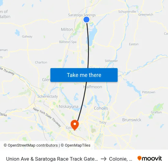 Union Ave & Saratoga Race Track Gate16 to Colonie, NY map