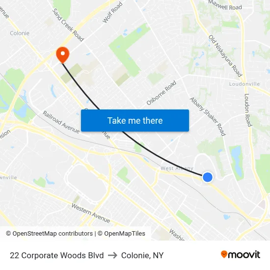 22 Corporate Woods Blvd to Colonie, NY map