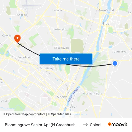 Bloomingrove Senior Apt (N Greenbush Shopping Bus) to Colonie, NY map