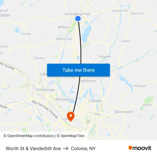 Worth St & Vanderbilt Ave to Colonie, NY map