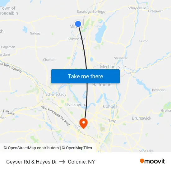 Geyser Rd & Hayes Dr to Colonie, NY map