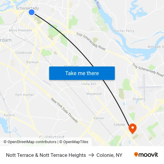 Nott Terrace & Nott Terrace Heights to Colonie, NY map
