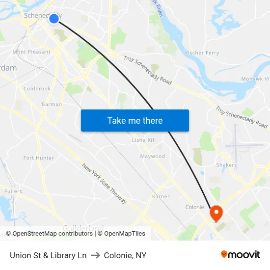 Union St & Library Ln to Colonie, NY map