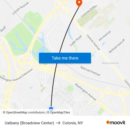 Ualbany (Broadview Center) to Colonie, NY map