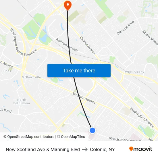 New Scotland Ave & Manning Blvd to Colonie, NY map