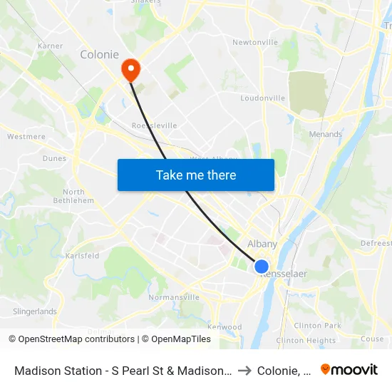 Madison Station - S Pearl St & Madison Ave to Colonie, NY map