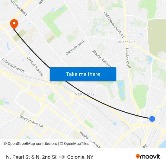 N. Pearl St & N. 2nd St to Colonie, NY map