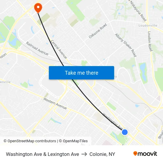 Washington Ave & Lexington Ave to Colonie, NY map