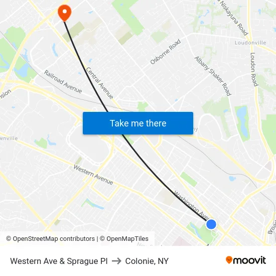 Western Ave & Sprague Pl to Colonie, NY map