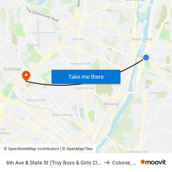 6th Ave & State St (Troy Boys & Girls Club) to Colonie, NY map