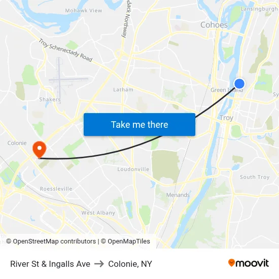 River St & Ingalls Ave to Colonie, NY map