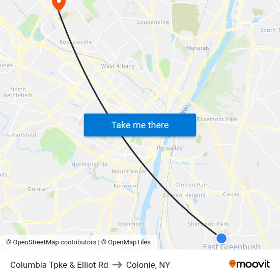 Columbia Tpke & Elliot Rd to Colonie, NY map