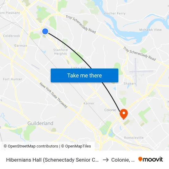 Hibernians Hall (Schenectady Senior Center) to Colonie, NY map