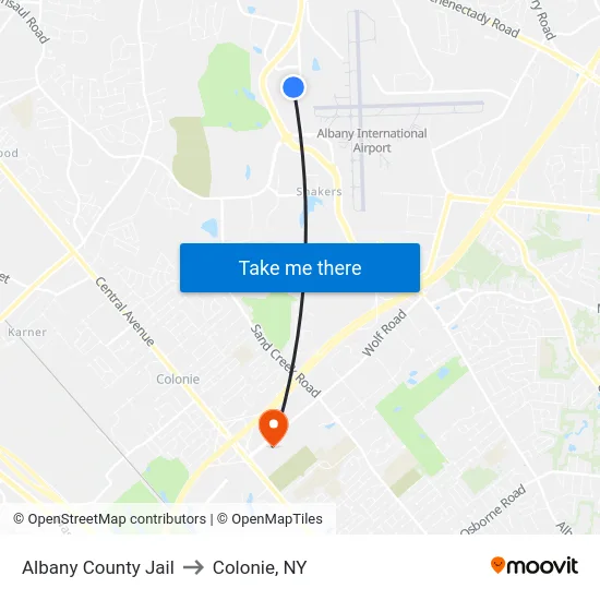 Albany County Jail to Colonie, NY map
