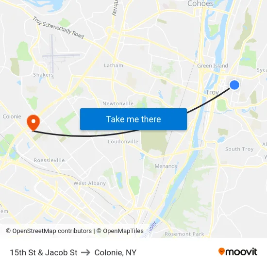 15th St & Jacob St to Colonie, NY map