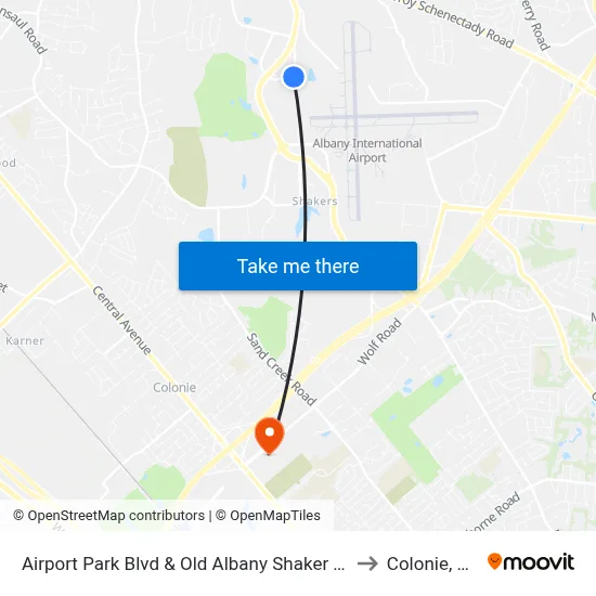 Airport Park Blvd & Old Albany Shaker Rd to Colonie, NY map