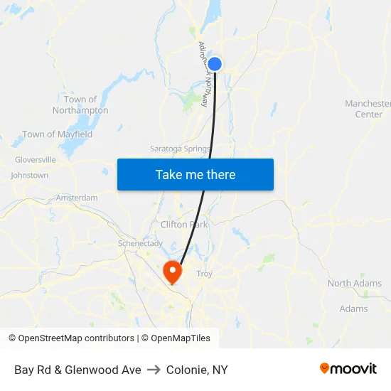 Bay Rd & Glenwood Ave to Colonie, NY map