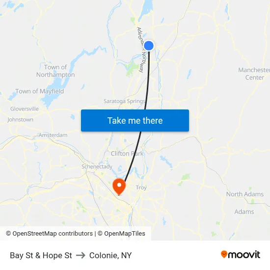 Bay St & Hope St to Colonie, NY map