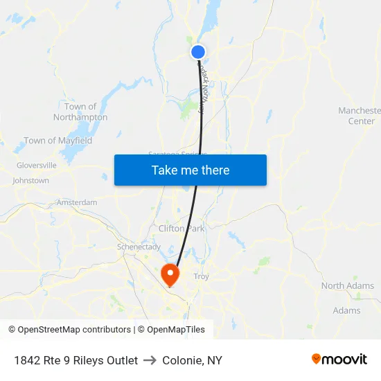 1842 Rte 9 Rileys Outlet to Colonie, NY map