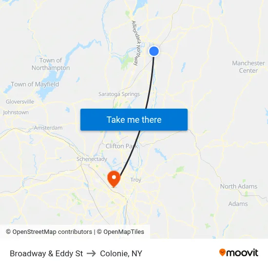 Broadway & Eddy St to Colonie, NY map