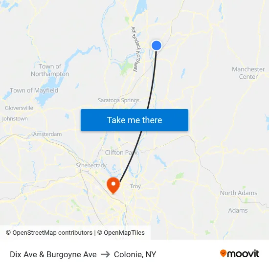 Dix Ave & Burgoyne Ave to Colonie, NY map