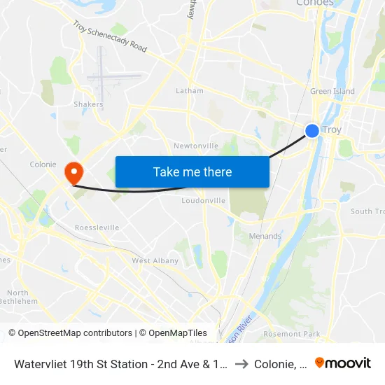 Watervliet 19th St Station - 2nd Ave & 19th St to Colonie, NY map