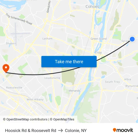 Hoosick Rd & Roosevelt Rd to Colonie, NY map