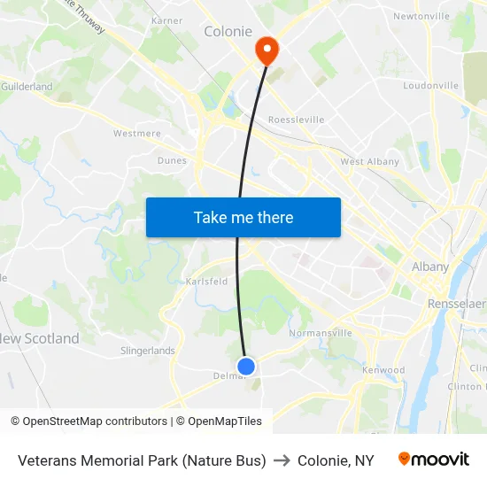 Veterans Memorial Park (Nature Bus) to Colonie, NY map