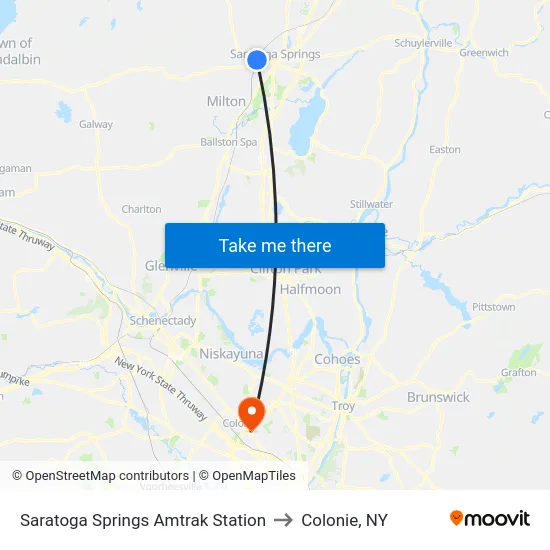 Saratoga Springs Amtrak Station to Colonie, NY map