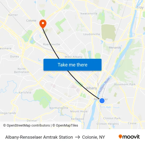 Albany-Rensselaer Amtrak Station to Colonie, NY map