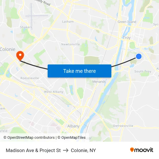 Madison Ave & Project St to Colonie, NY map
