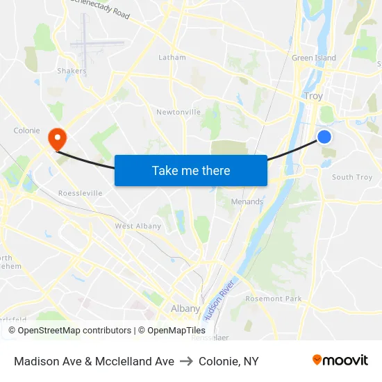 Madison Ave & Mcclelland Ave to Colonie, NY map