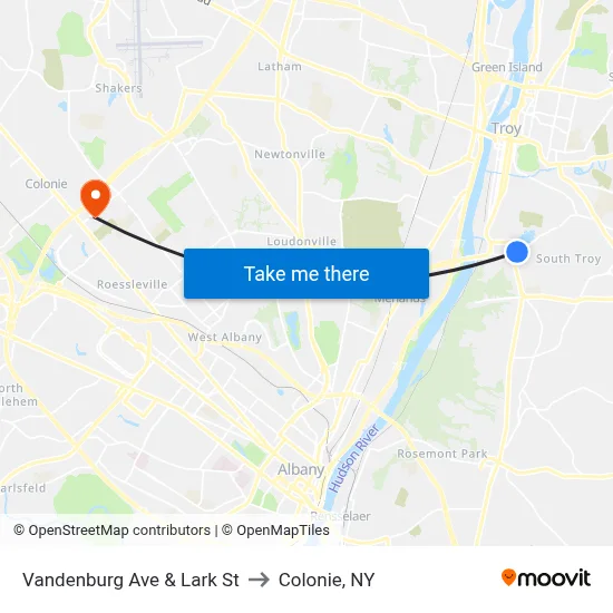 Vandenburg Ave & Lark St to Colonie, NY map