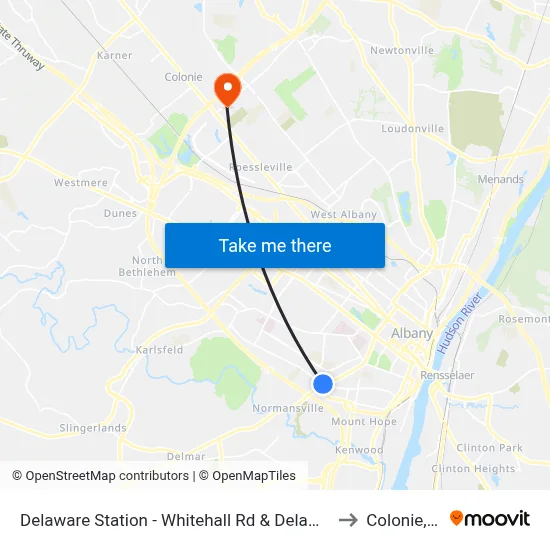 Delaware Station - Whitehall Rd & Delaware Ave to Colonie, NY map