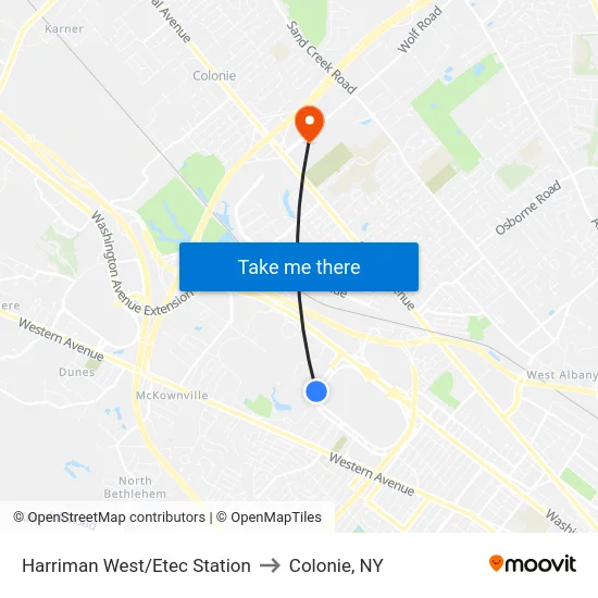 Harriman West/Etec Station to Colonie, NY map
