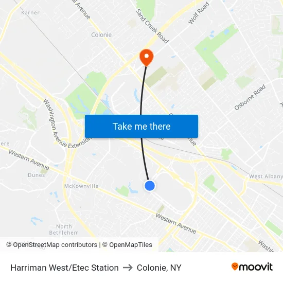 Harriman West/Etec Station to Colonie, NY map