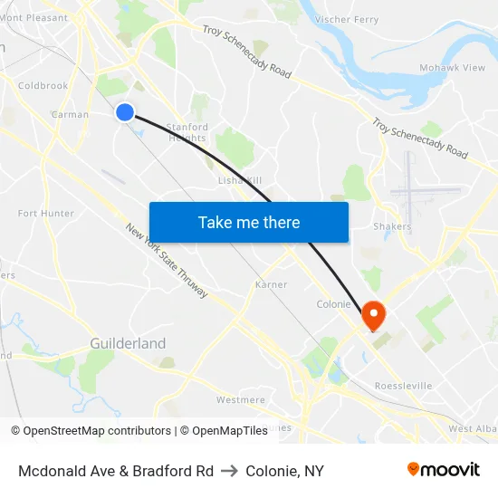 Mcdonald Ave & Bradford Rd to Colonie, NY map