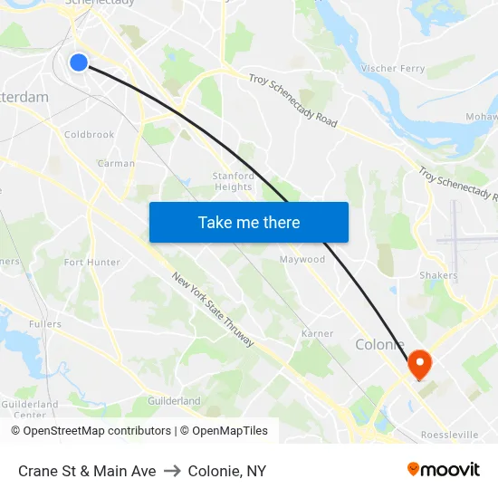 Crane St & Main Ave to Colonie, NY map