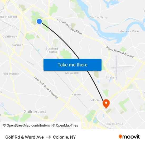 Golf Rd & Ward Ave to Colonie, NY map