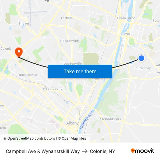 Campbell Ave & Wynanstskill Way to Colonie, NY map