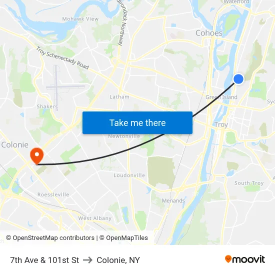 7th Ave & 101st St to Colonie, NY map