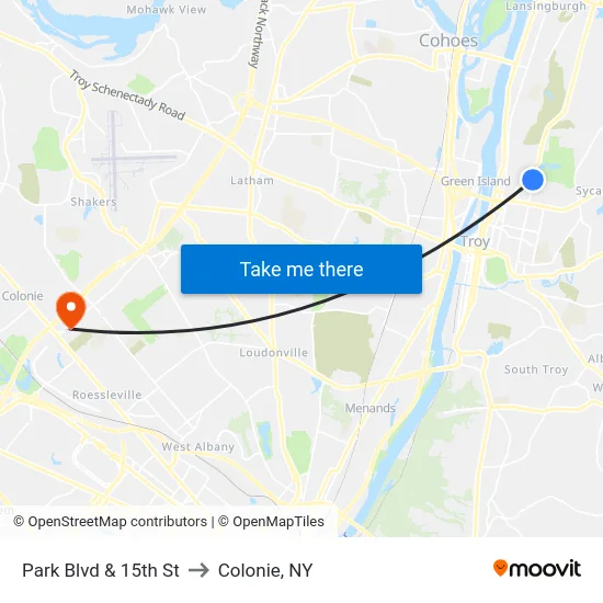 Park Blvd & 15th St to Colonie, NY map
